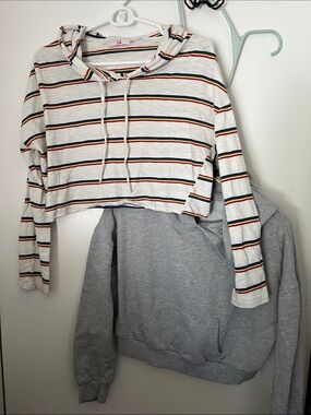 Crop Hoodies Grey Red Yellow Green Blue Stripe Women's S Bundle of 2
